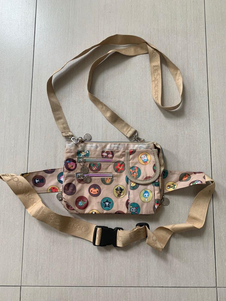 Lesportsac tokidoki tan cream sling convertible fanny pack bag