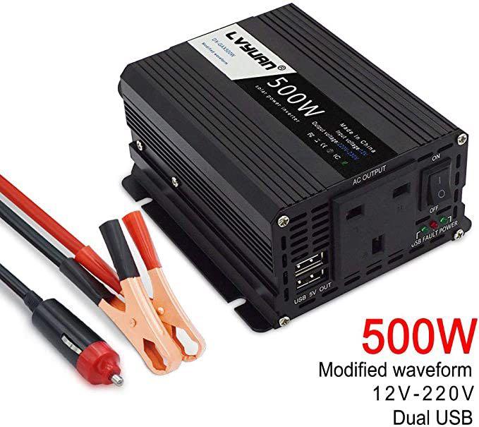 LVYUAN 500 Watts Power Inverter Converter DC 12V to AC 110V Car Inverter  2USB Car Adapter 