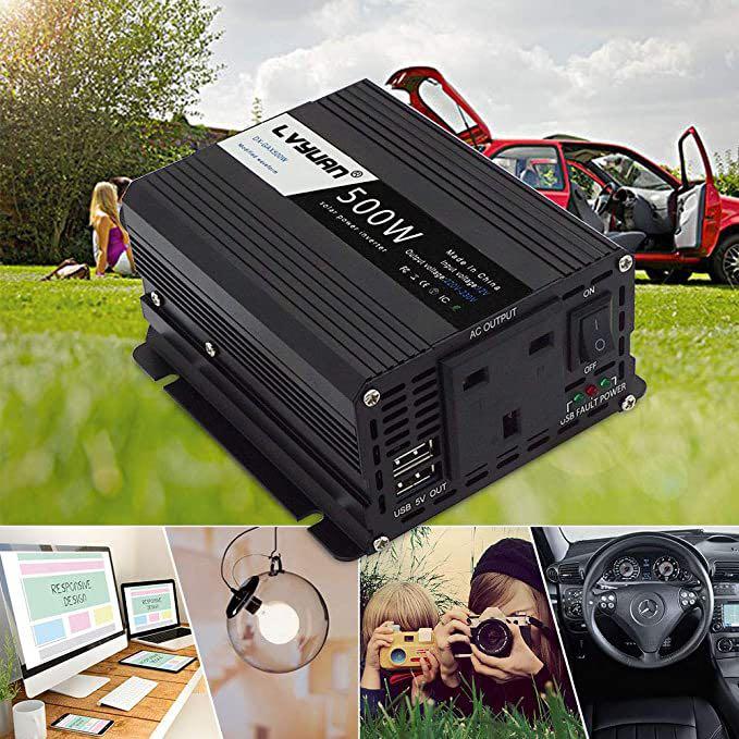 LVYUAN 500 Watts Power Inverter Converter DC 12V to AC 110V Car Inverter  2USB Car Adapter 