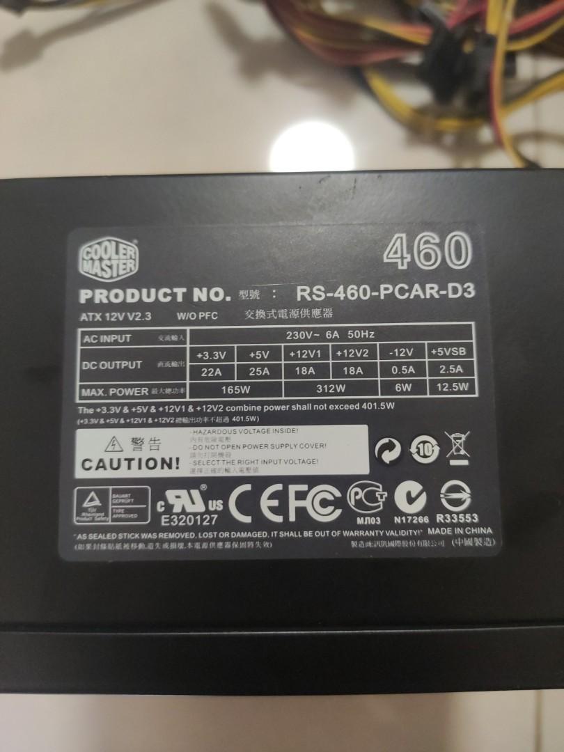 Master Cooler RS-460-PCAR-D3 Power Supply Unit, Computers & Tech, Parts ...