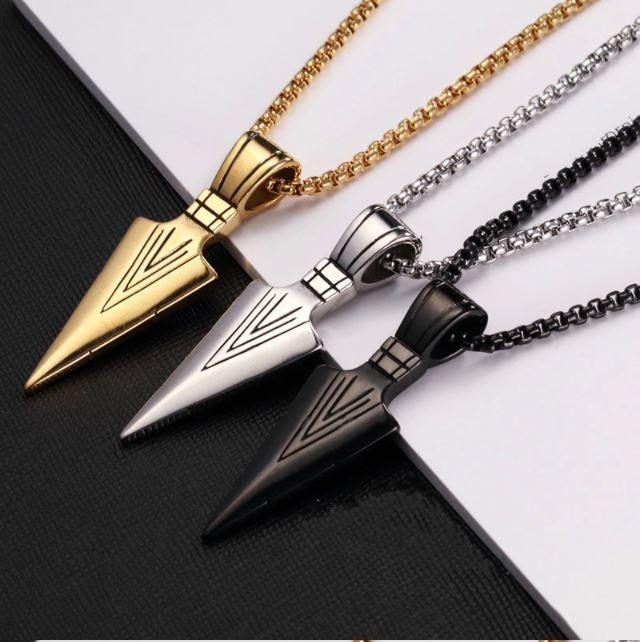 Men Fashion Jewelry Gold Silver Arrow Head Pendant Long Chain Necklace Gift