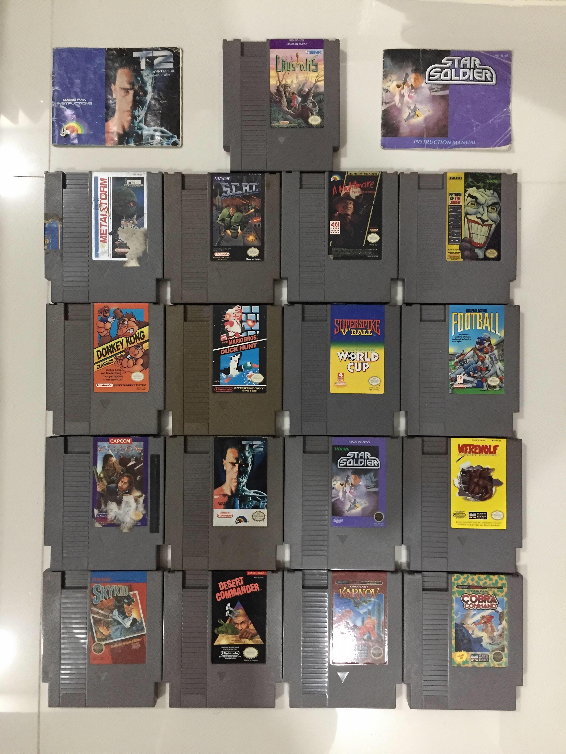 Nintendo Entertainment System (NES) Game Cartridges (Category: Nintendo) located in San Pablo. Submitted by elixirgames (Listing ID 1050923548, Image 1). Description: For Sale P600/each with NES dust covers Donkey Kong Classics, Super Mario Bros./Duck Hunt, Willow P500/each with manual and dust covers Terminator 2: Judgement Day, Star Soldier P400/each with dust covers Sky Kid-Spy Hunter P300/each Super Spike V’Ball/Nintendo Cup, Wayne Gretzky Ho