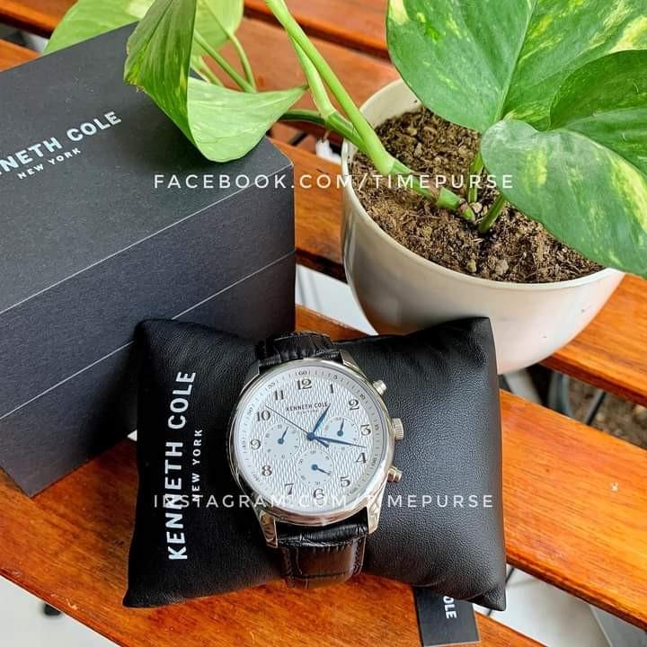 Orig Kenneth Cole KC51049005 Men s Multi Function Watch Black Leather Band 45MM