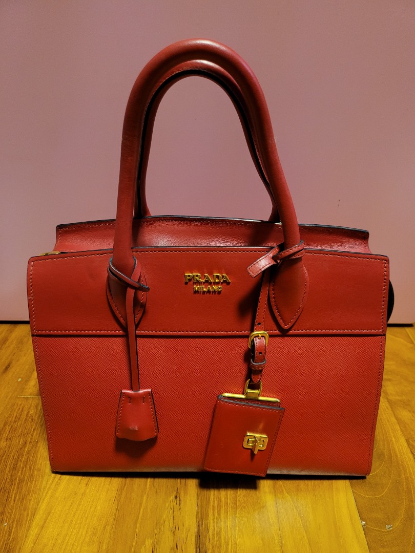 Prada red bag with sling, Luxury, Bags & Wallets on Carousell