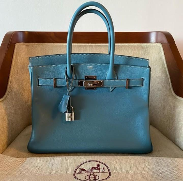 Hermes Blue Jean Birkin 35 PHW Togo Leather, Luxury on Carousell