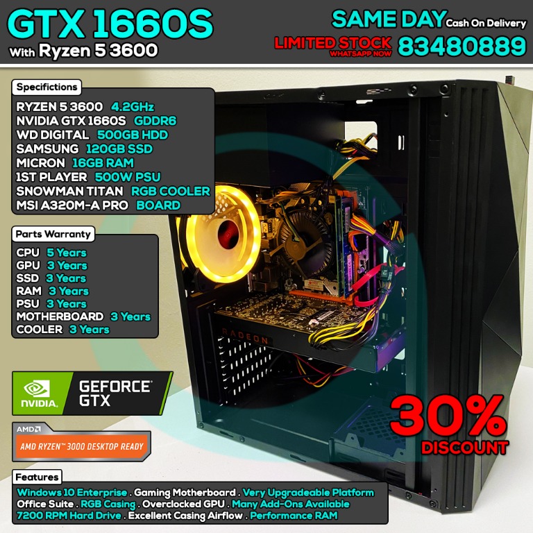 Ryzen 5 3600 Gtx 1660 Super 16gb Ram Gaming Gaming Gaming Pc Desktop Custom Computer Cpu Desktop Computer Electronics Computers Desktops On Carousell