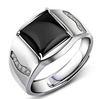 Silver  92.5 Italy silver ring for men black gemstone adjustable
