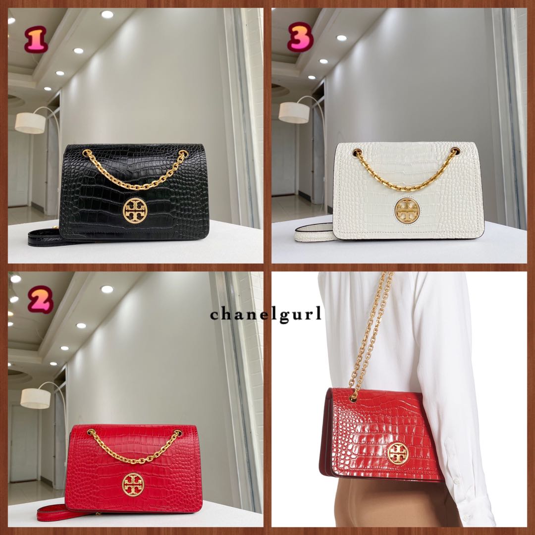 Tory Burch Carson Croc embossed leather crossbody bag black red white,  Women's Fashion, Bags u0026 Wallets, Purses u0026 Pouches on Carousell