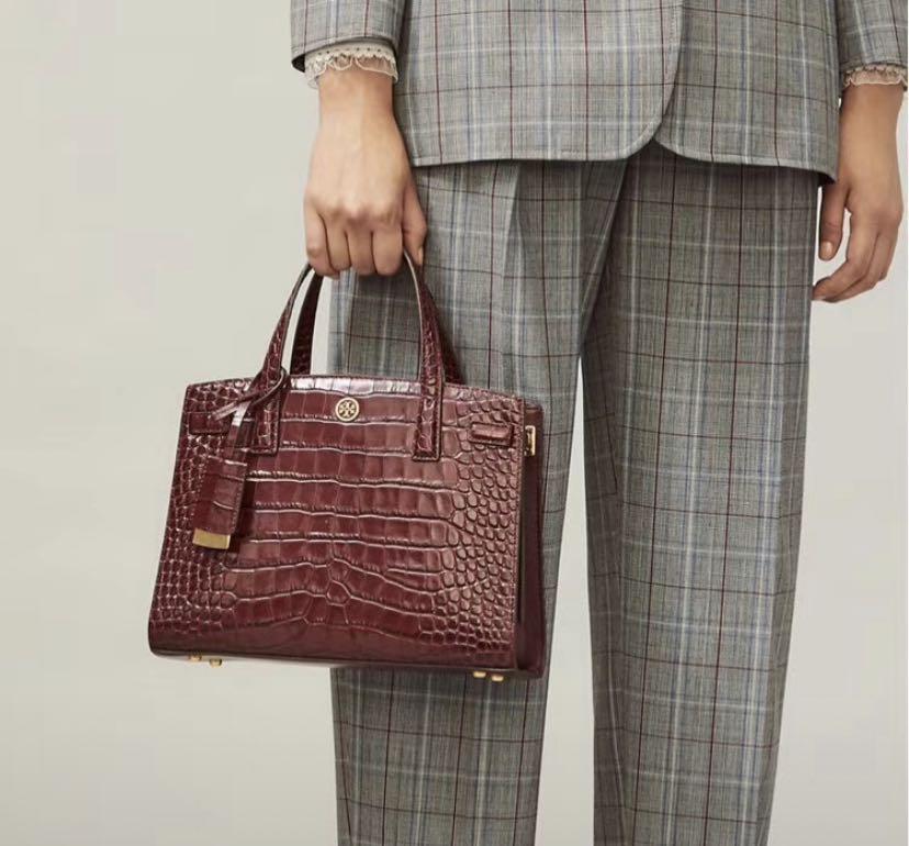 Tory Burch Walker Croc embossed small satchel bag maroon, Women's Fashion,  Bags & Wallets, Purses & Pouches on Carousell