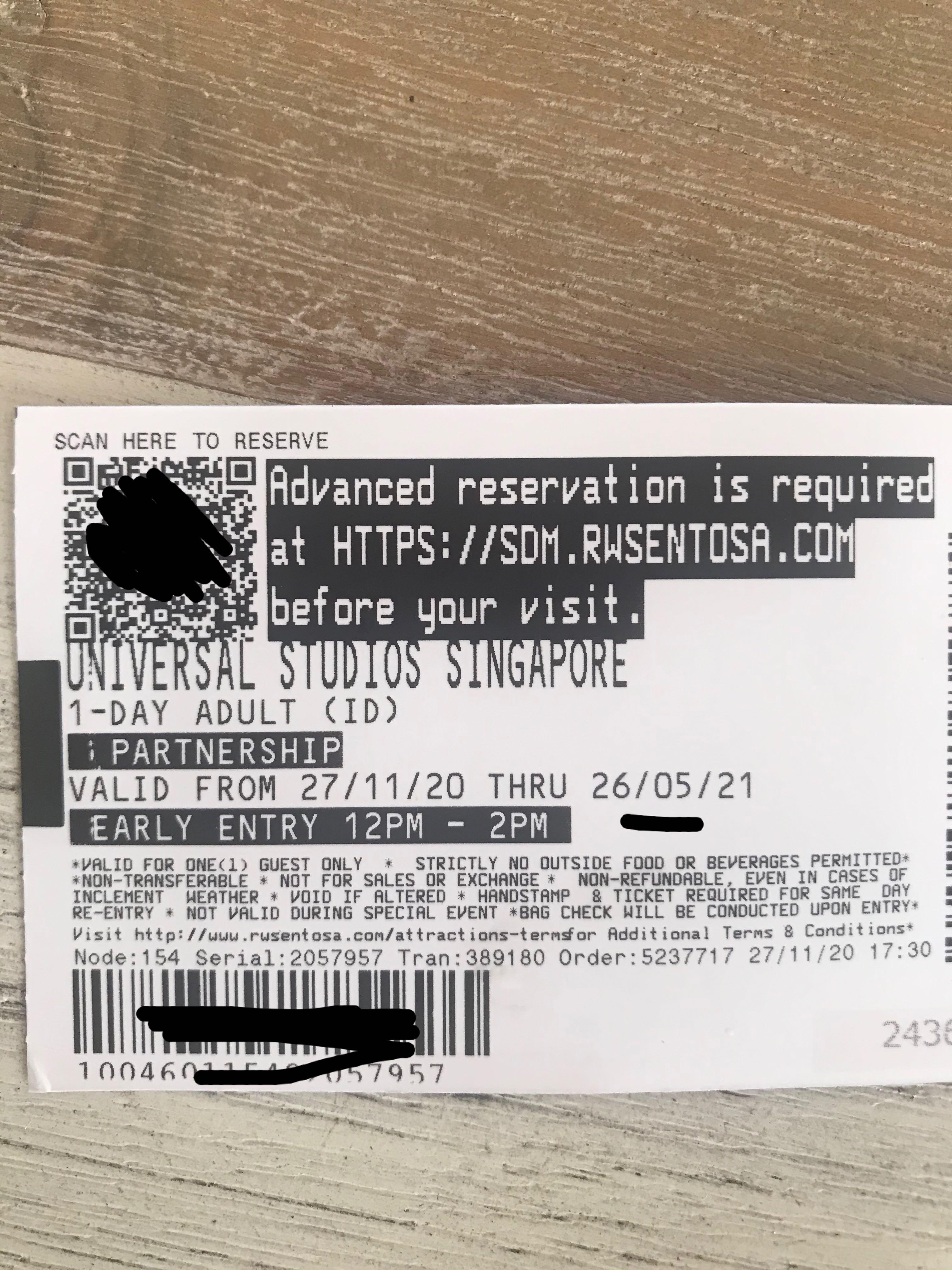 Universal studio ticket ADULT physical ticket may 2021 expire 55
