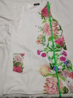 White w/ Flowers design Dress Sleeveless