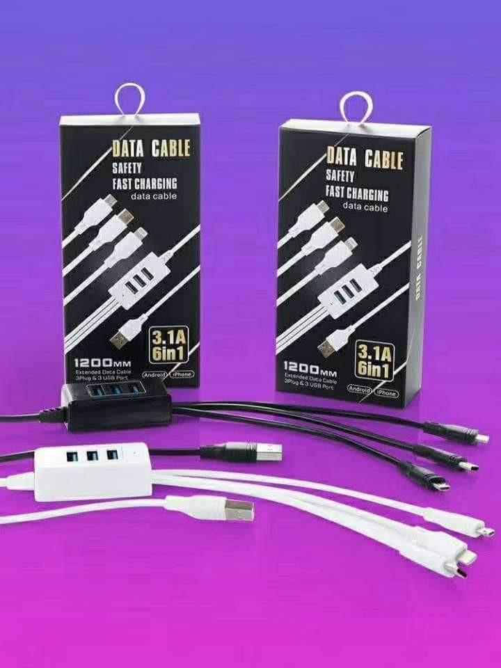 3.1A，6in1 Usb Extended Data Cable（1.2Meters，3Plug-Android/iphone/Type C & 3Usb Port） (Category: Chargers & Cables) located in Makati City. Submitted by vsharon362 (Listing ID 1046599141, Image 2). Description: 3.1A，6in1 Usb Extended Data Cable（1.2Meters，3Plug-Android/iphone/Type C & 3Usb Port） 150php Cash on del via Lbc/Lalamove/Mr.Speedy Pick up 999 mall soler st manila Call us 09364147662.