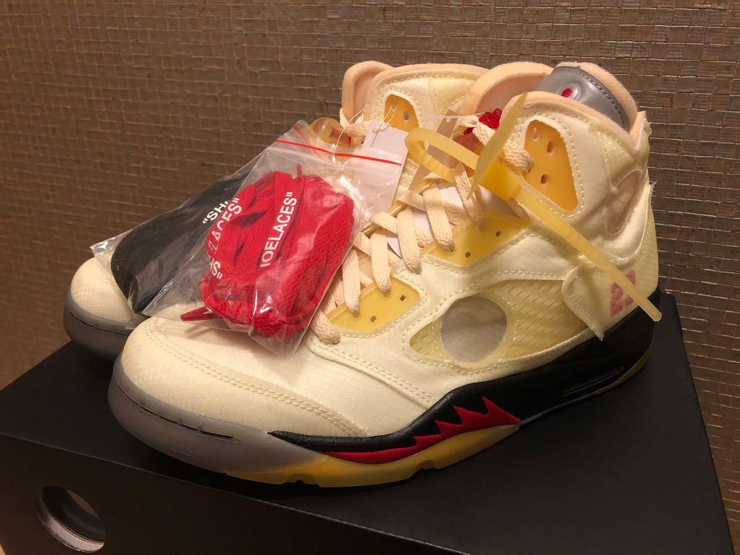 Air Jordan 5 x Off-White Sail US 9.5, 男裝, 鞋, 波鞋- Carousell