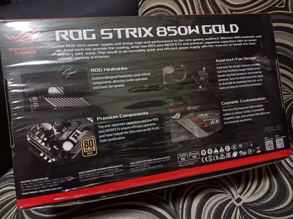 ASUS ROG STRIX 850W 80+ GOLD FULLY MODULAR POWERSUPPLY (Category: Computer Parts) located in San Juan City. Submitted by blueswitchpc (Listing ID 1046550754, Image 2). Description: ASUS ROG STRIX 850W 80+ GOLD FULLY MODULAR POWERSUPPLY Transaction Mode Payment: COD, BPI, BDO, Gcash 🏦💸 Delivery Via: Lalamove, Grab and Mr. Speedy🚗 🛵 Shipping fee on customer's account Specs Details: https://www.asus.com/Graphics-Cards-Accessories/ROG-STRIX-850G/