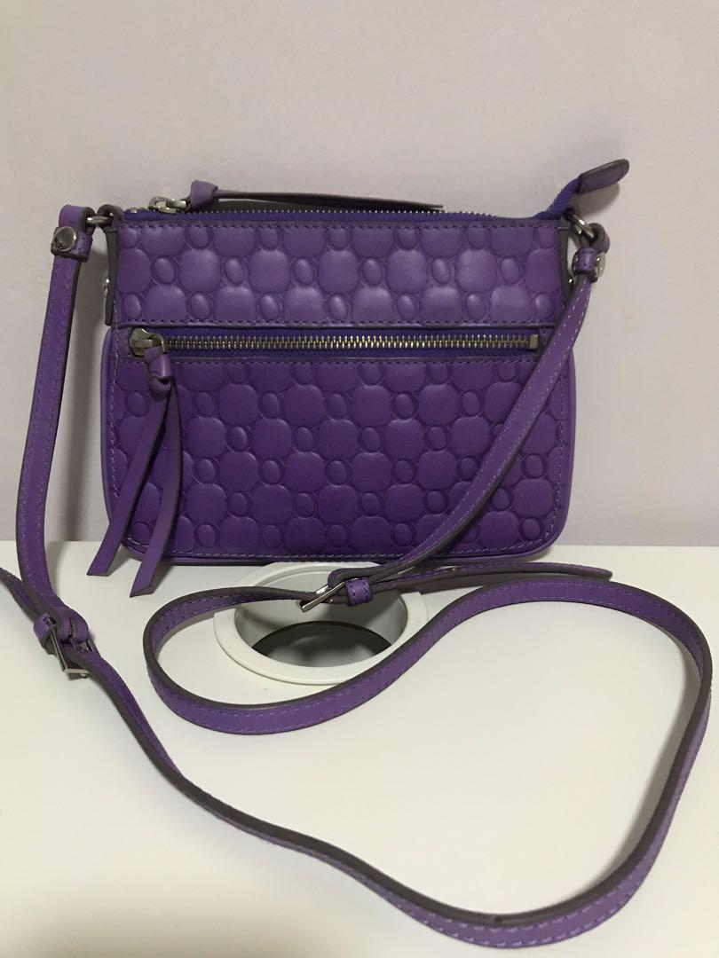Authentic Oroton Leather Crossbody Purple Sling Bag, Women's Fashion