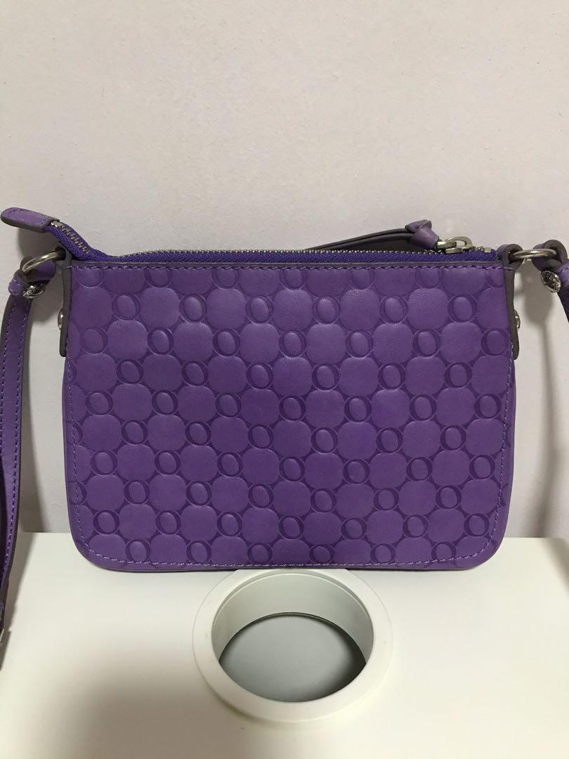 Authentic Oroton Leather Crossbody Purple Sling Bag, Women's Fashion