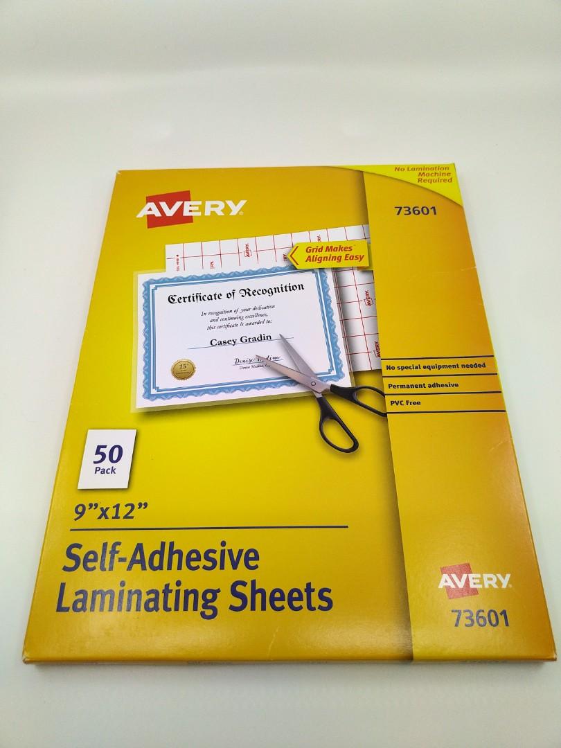 Avery Self-Adhesive Laminating Sheets. 9x12 inches. Permanent Adhesive. 50  Clear Laminating Sheets Per Pack., Hobbies & Toys, Stationery & Craft,  Craft Supplies & Tools on Carousell