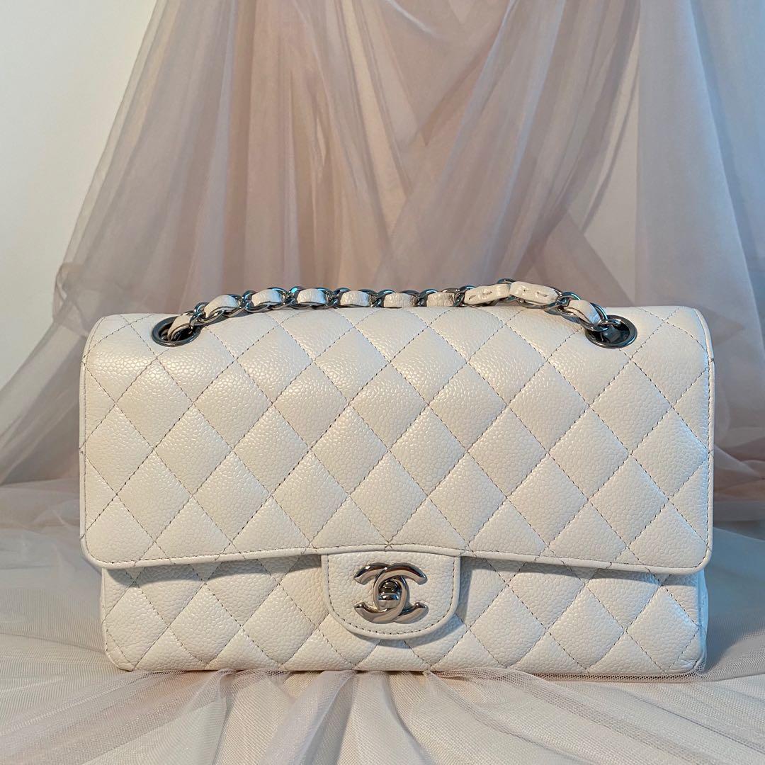 Chanel classic double flap bag in white caviar and SHW [authentic], Luxury,  Bags & Wallets on Carousell