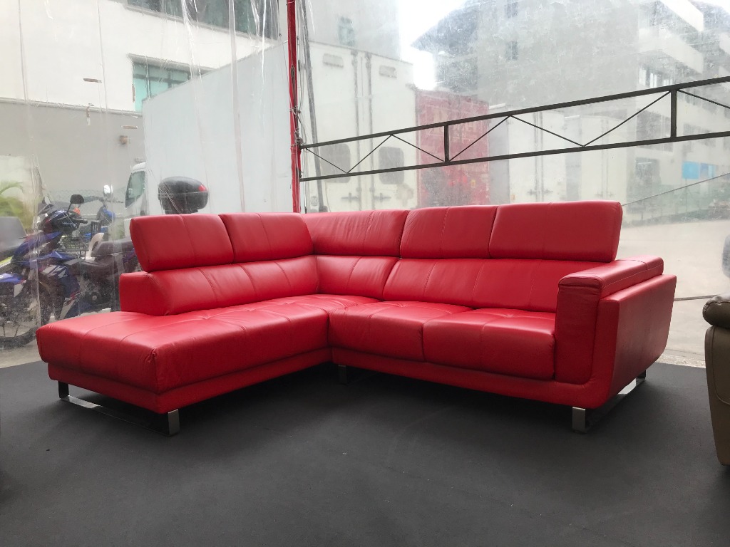 Cowhide Leather L-Shape Slider Sofa, Furniture & Home Living, Furniture ...
