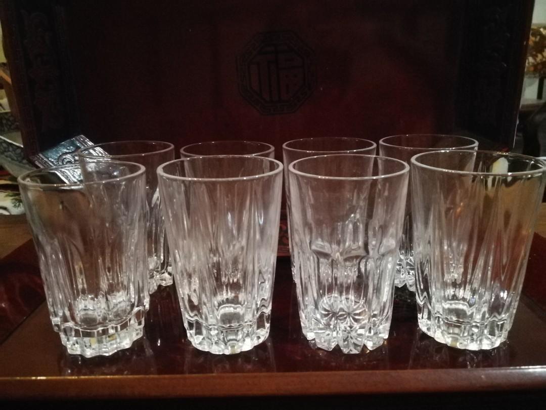 Drinking Glasses (Category: Other Kitchenware & Tableware) located in Muntinlupa City. Submitted by mcjek1026 (Listing ID 1046552975, Image 1). Description: 8 pcs crystal drinking glasses , 4 different designs but same sizes. pls check pics to appreciate..