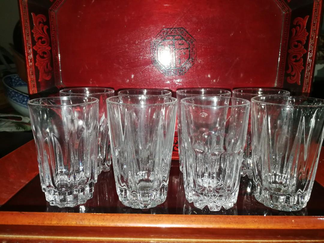 Drinking Glasses (Category: Other Kitchenware & Tableware) located in Muntinlupa City. Submitted by mcjek1026 (Listing ID 1046552975, Image 2). Description: 8 pcs crystal drinking glasses , 4 different designs but same sizes. pls check pics to appreciate..