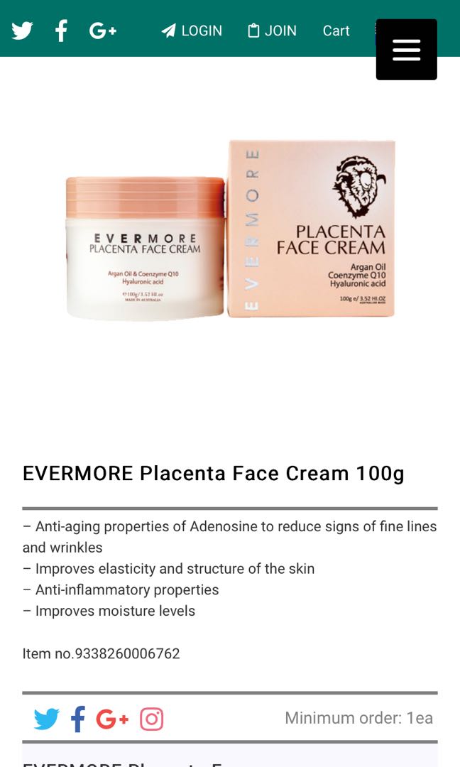 placenta face cream