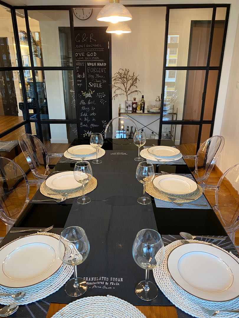 Extendable dining table and chairs x8, Furniture & Home Living, Furniture, Tables & Sets on