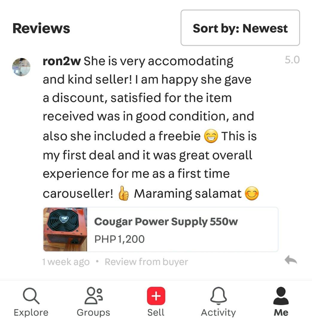 Feedback from buyers (Category: Everything Else Others) located in Quezon City. Submitted by letsraidclosets (Listing ID 1046656975, Image 1). Description: Grateful for honest buyers who are a breeze to transact with. Much deserving of freebies! ⭐.