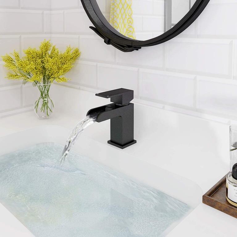 Funime Black Square Basin Taps With Pop Up Waste Waterfall Semi Open Bathroom Sink Taps Brass Electronics Others On Carousell