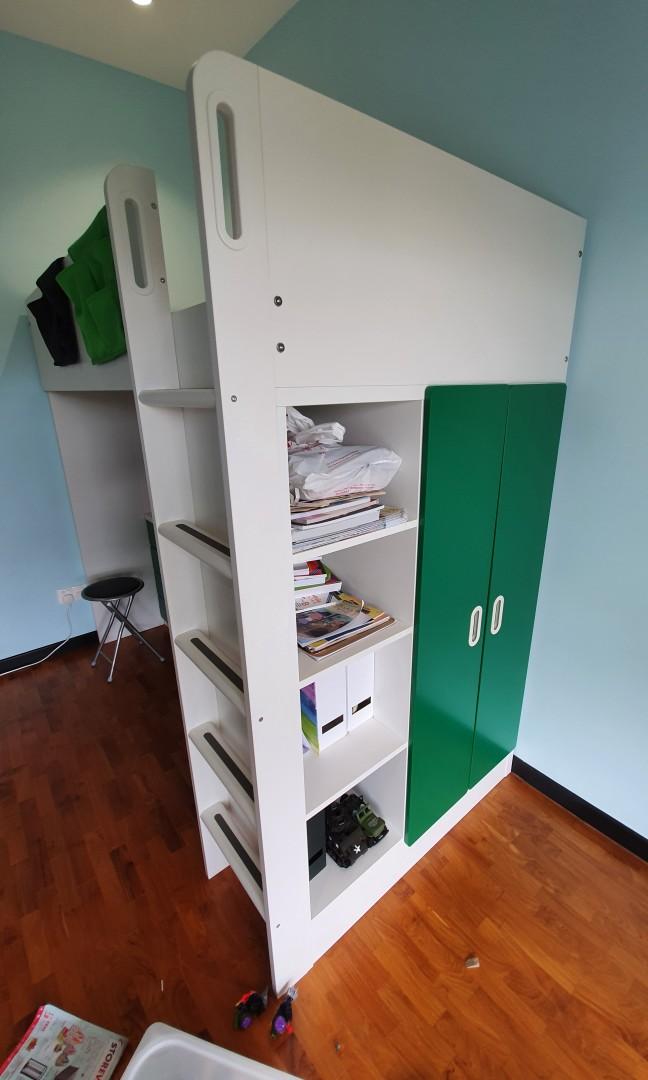 IKEA Stuva loft bed with table, wardrobe and storage, Babies & Kids