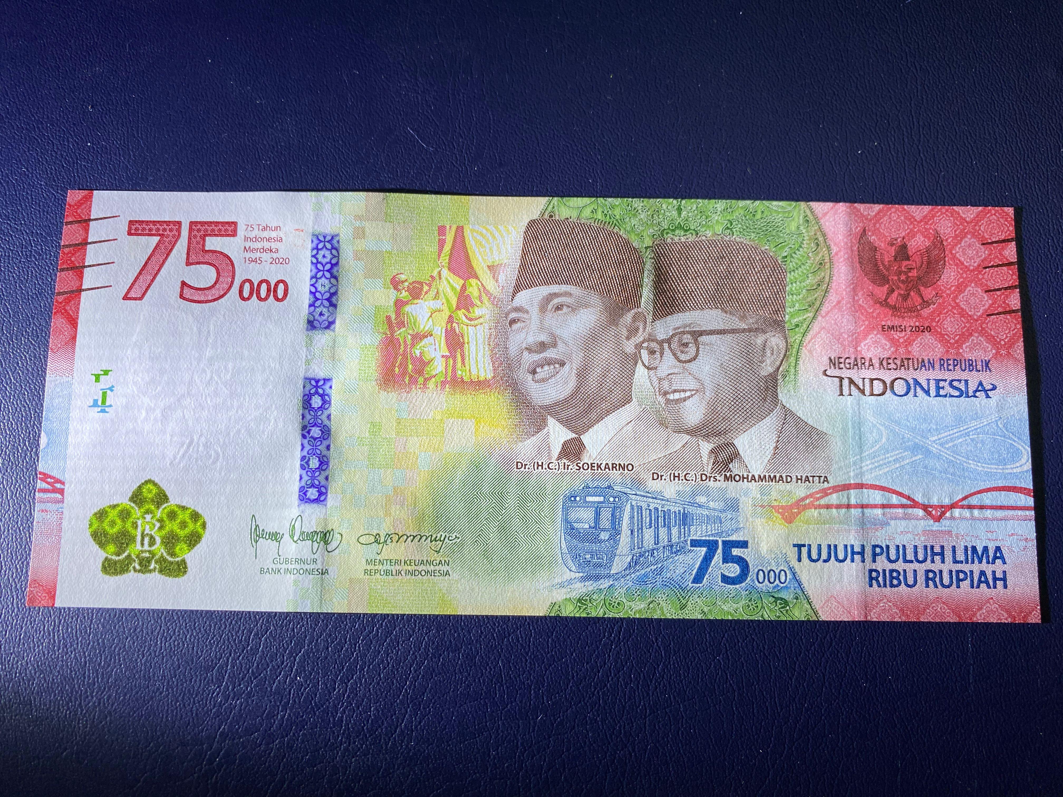 Indonesia 75000 Rupiah 2020 P New 75th Anniversary Of Independence Unc Antiques Currency On Carousell