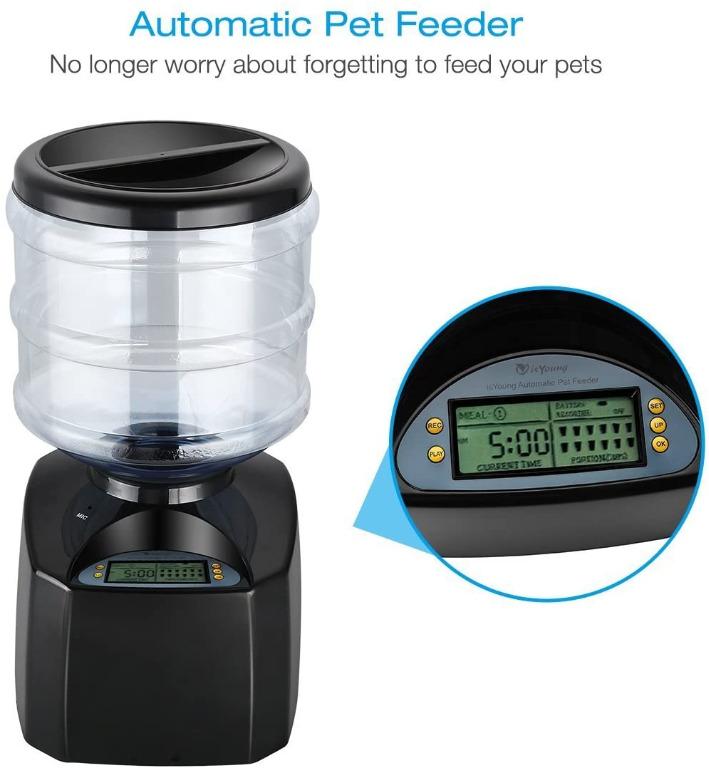 isYoung 5.5L Automatic Pet Feeder Electronic Control Feeder with Big LCD Screen and Voice Record for Cats and Dogs