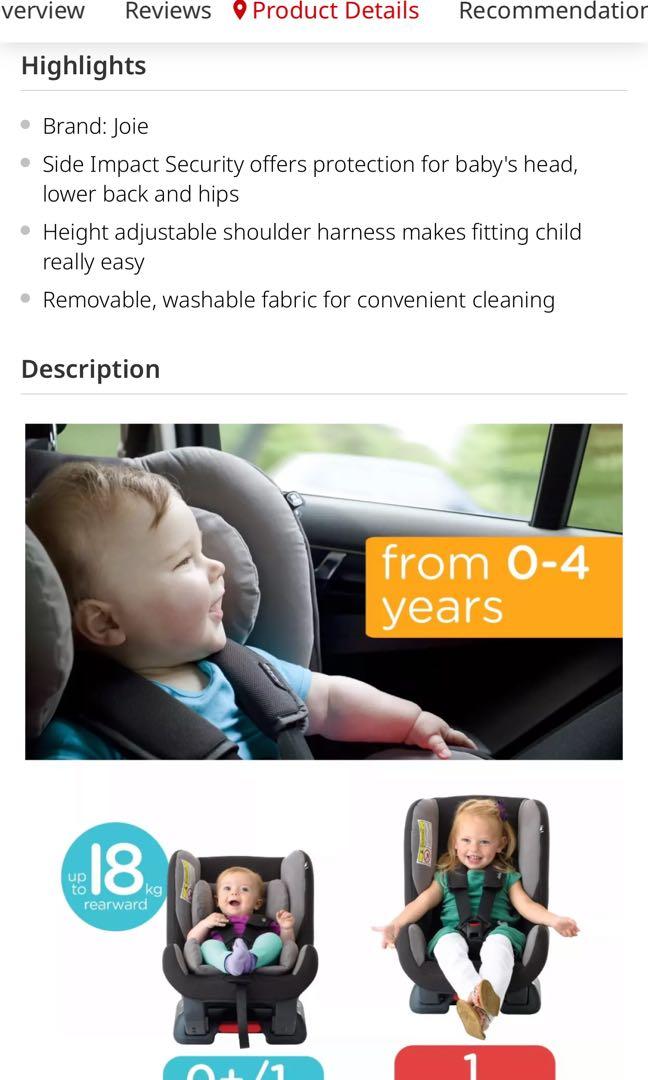 Joie Car Seat 0 4 years old Meet Tilt Pavement Babies Kids Going Out Car Seats on Carousell
