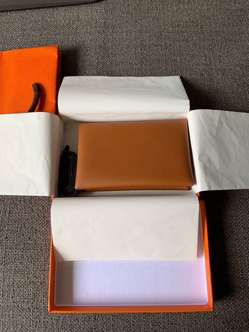 [BRAND NEW] Hermes Calvi Cardholder in Poppy Orange Chevre Mysore (Stamp U)