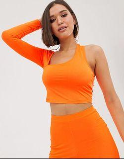 Neon Orange Co-ord Asymmetric One Shoulder Top
