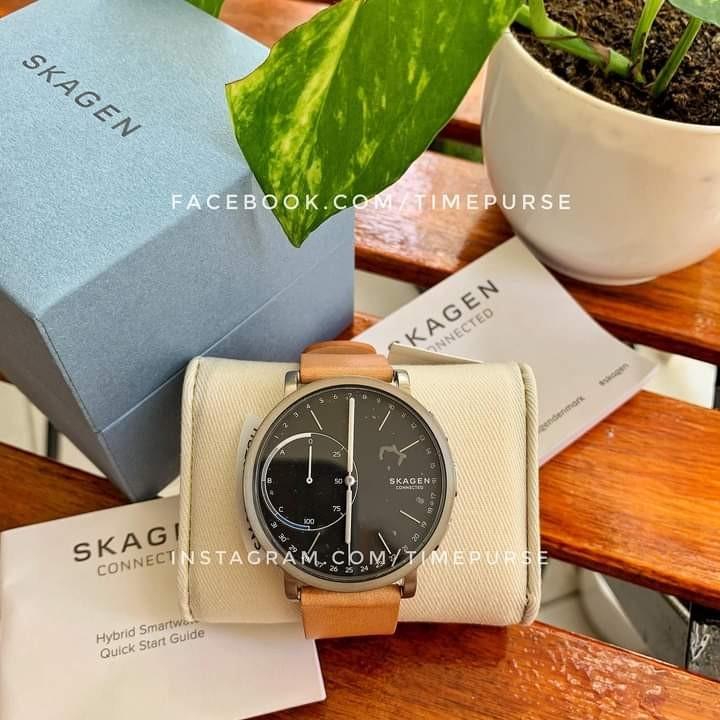 Orig Skagen Hagen SKT1104 Hybrid Smartwatch Black Dial Tan Leather