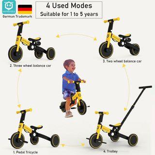 Uonibaby 4 in 1 Kids Tricycle (Yellow, Red, Blue)