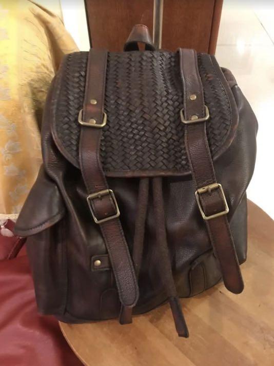 zara men's leather backpack