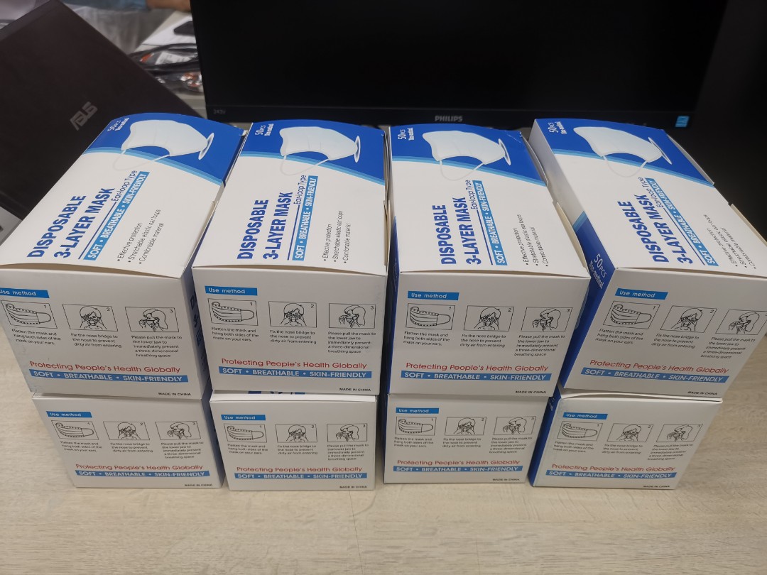 50 pcs black (white inside) disposable face mask, Health & Nutrition