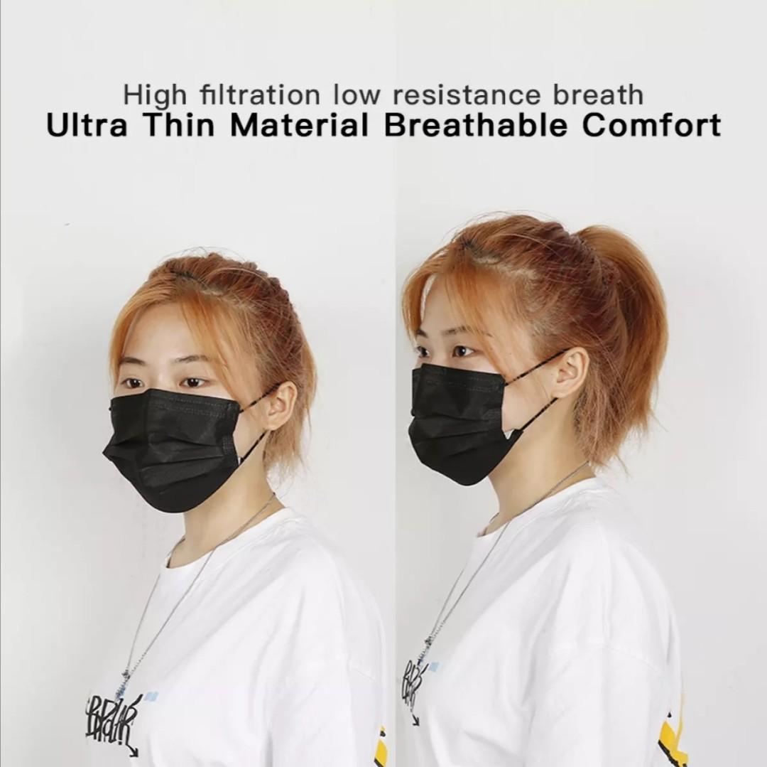 50 pcs black (white inside) disposable face mask, Health & Nutrition