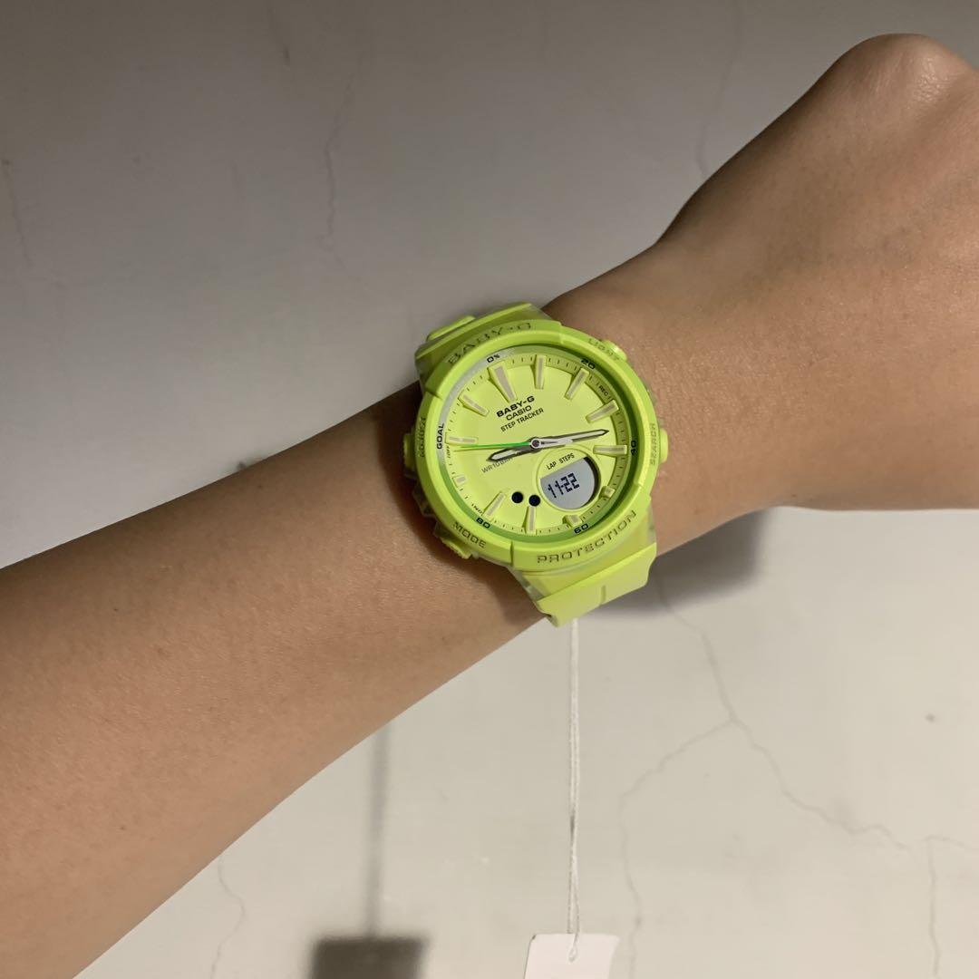 9.9成新］CASIO BABY-G BGS-100-9A 慢跑計步手錶女款檸檬綠, 名牌精品