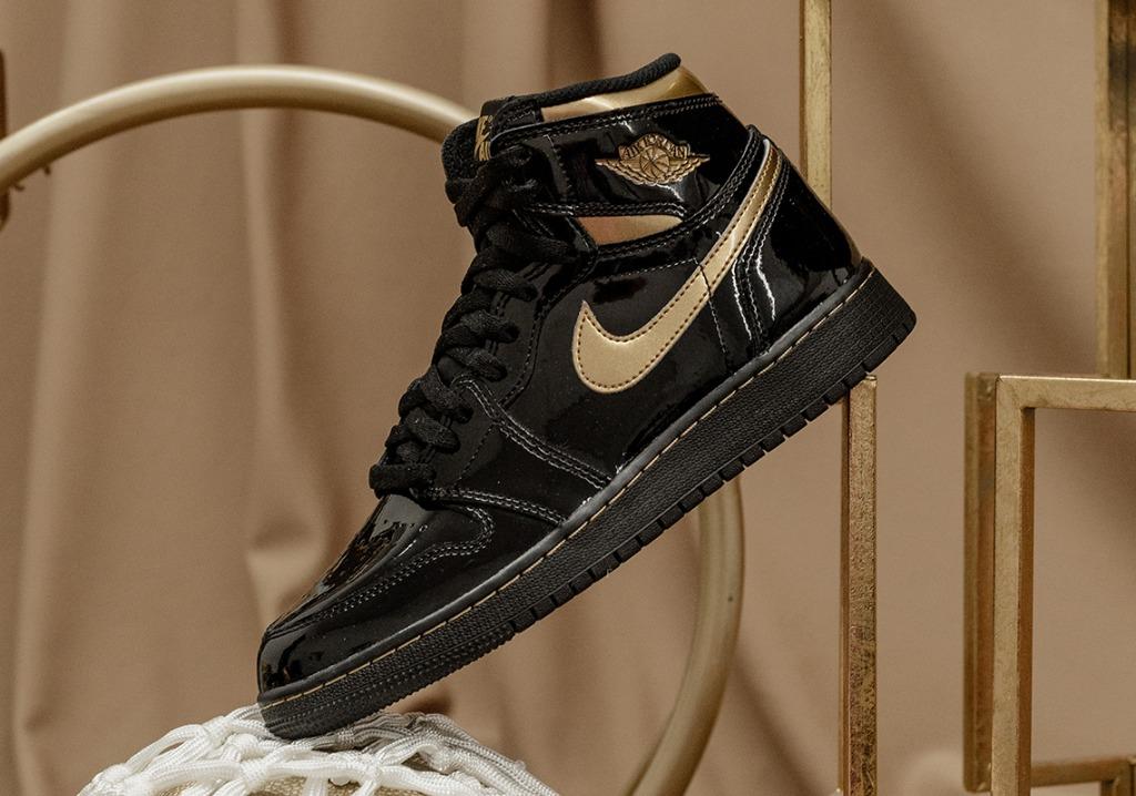 Air Jordan 1 Black Gold Patent Leather Men s Fashion Footwear Sneakers on Carousell