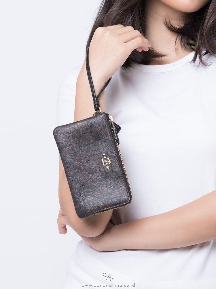coach leather double zip wristlet