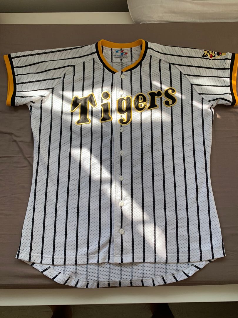 NEW SHARP SANGYO Japan NPB HANSHIN TIGERS Baseball Jersey MED WHITE/BLK  Stripe