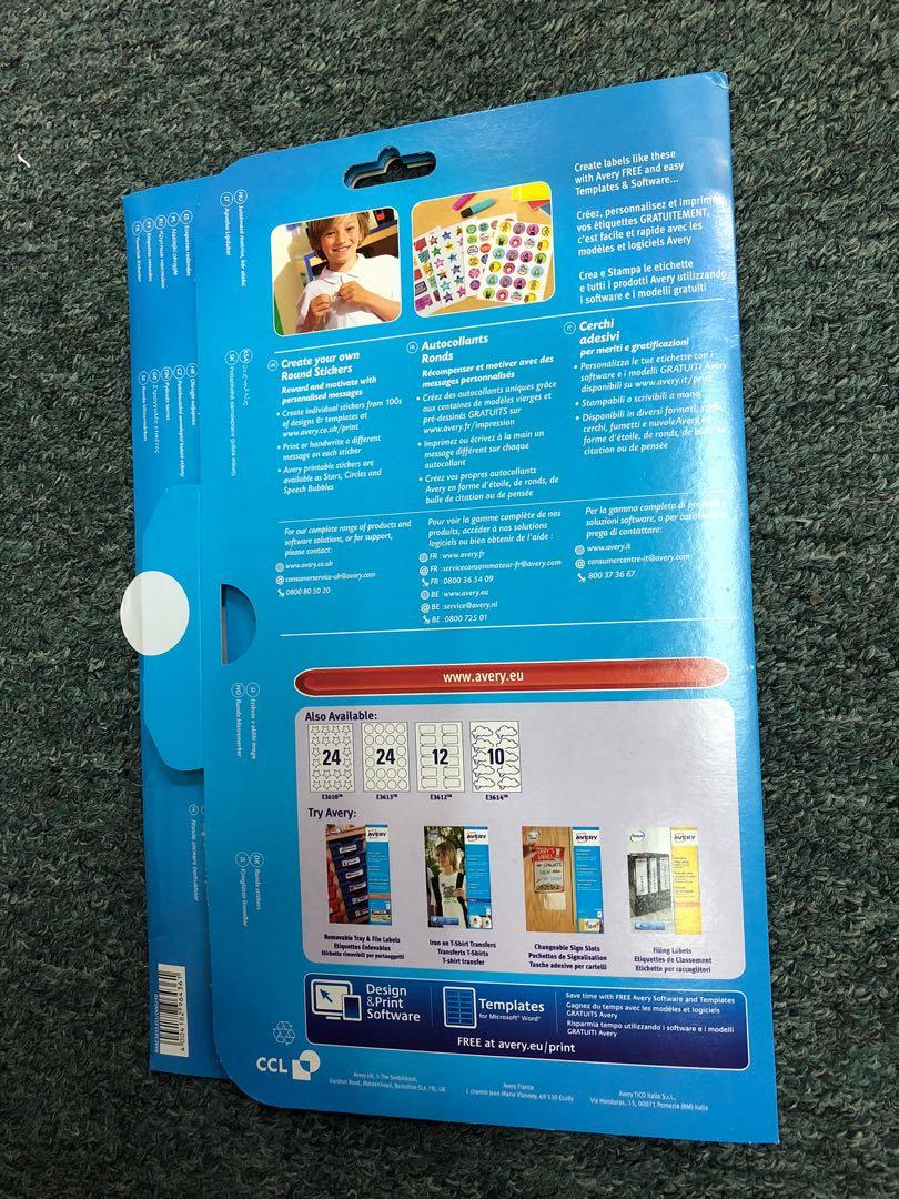 AVERY, Round sticker model E3613 ( 8 sheet per pack), Hobbies & Toys