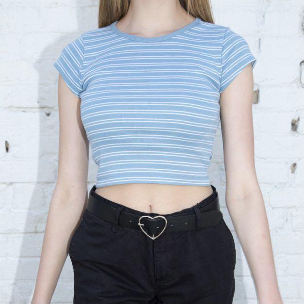 Bnwt Brandy Melville Blue White Stripes Ashlyn Top Authentic Women S Fashion Clothes Tops On Carousell