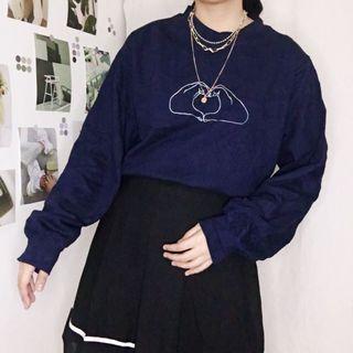 Crewneck Oversized thrift biru donker bordir