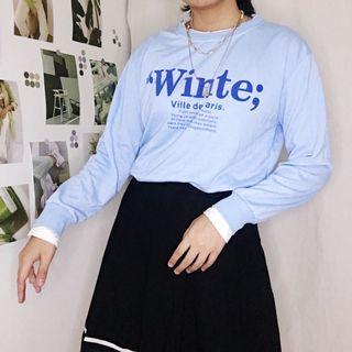 Crewneck sweater oversized thrift biru langit graphic