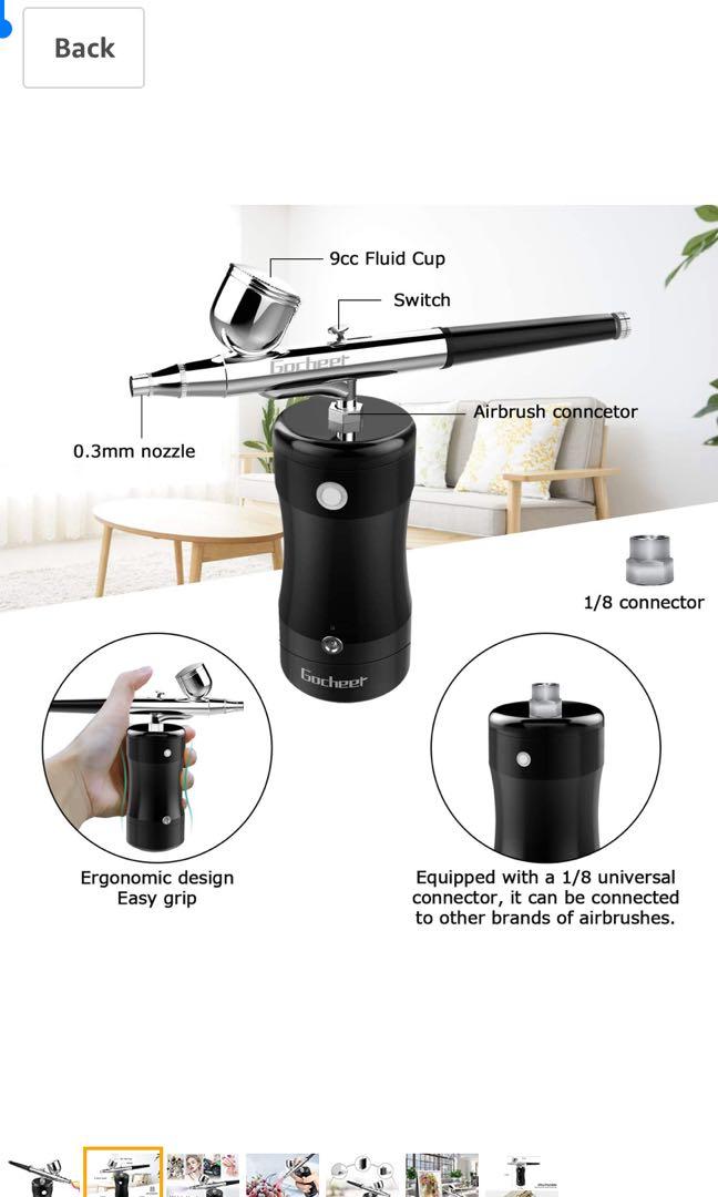 Professional Cordless Airbrush Set,USB Rechargeable Airbrush with Quiet Air Compressor for Makeup,Art Nail,Painting,Tattoo,Model Coloring Gocheer Airbrush Kit,Mini Double-Action Auto Airbrush 