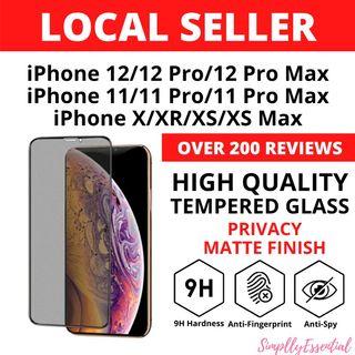 INSTOCK: (2 in 1) Privacy Matte Full Screen Protector Tempered Glass iPhone 12 / 12 Pro / 12 Pro Max / 11 / 11 Pro / 11 Pro Max / XR/ XS /XS Max